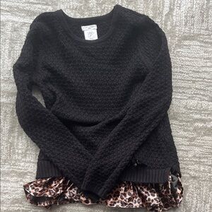 Max Studio Textured Black Sweater with Animal Print Hem